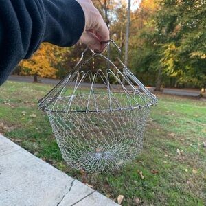 Collapsible French Wire Mesh Egg Vegetable Basket Primitive Farmhouse